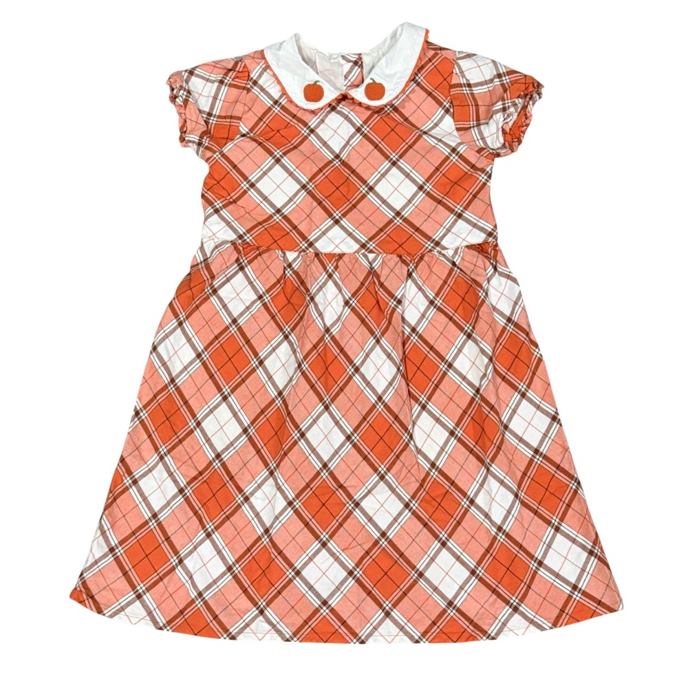 Gymboree Girls Orange Plaid Pumpkin Peter Pan Collar Dress Size 12 Fall